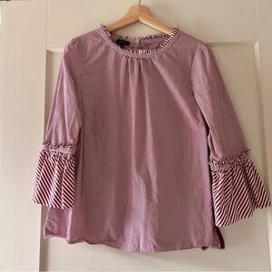 Talbots Red and White Striped Ruffle-Sleeve Blouse size M